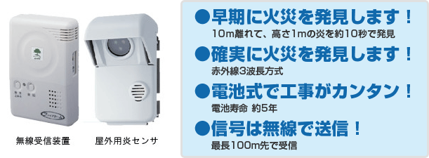 早期に火災を発見します。確実に火災を発見します。電池式で工事がカンタン!信号は無線で送信!